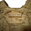 Christian in God we trust morale patch on a British Army Virtus body armour.