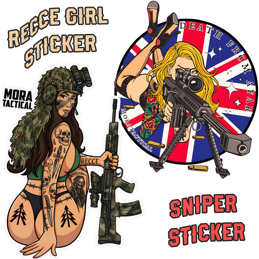 Recce pin up girl and a sniper pin up girl stickers.