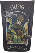 SUAS drone watchful eye flag. british army soldier with drone flag
