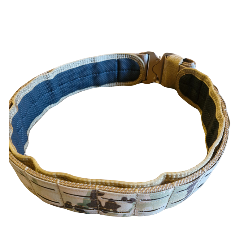 Mora shooters belt with outer belt for wearing over smock. Lasercut