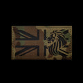 Patch with Union Jack and lion design on a camouflage background