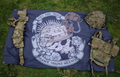 British Army night virtus helmet with a monocular night vision on a skull flag.