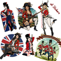 Six stickers of british redcoat pin up girl morale stickers.