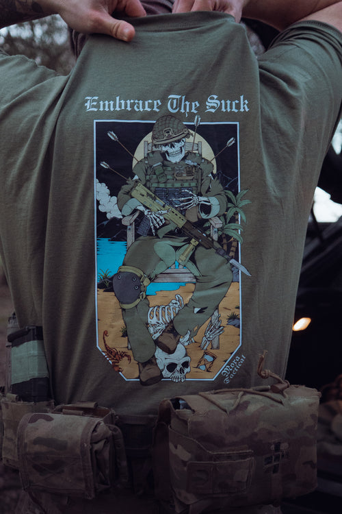 British soldier in mora embrace the suck tee